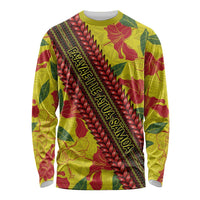 Samoan Culture Long Sleeve Shirt Hibiscus and Ula Fala with Tapa Pattern YellowColor LT03 Unisex Yellow - Polynesian Pride