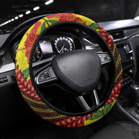 Samoan Culture Steering Wheel Cover Hibiscus and Ula Fala with Tapa Pattern Yellow Color LT03 Universal Fit Yellow - Polynesian Pride