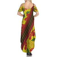 Samoan Culture Summer Maxi Dress Hibiscus and Ula Fala with Tapa Pattern YellowColor LT03 - Polynesian Pride