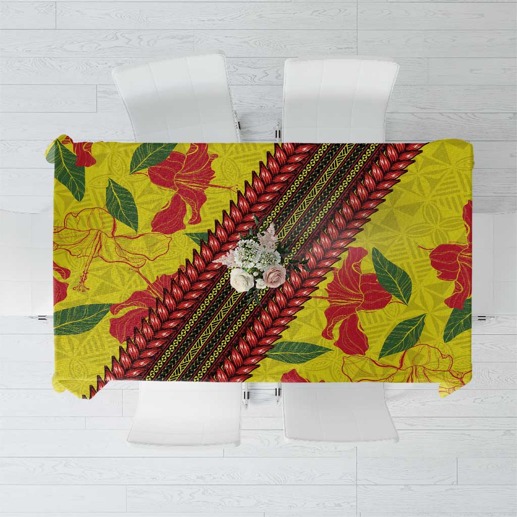 Samoan Culture Tablecloth Hibiscus and Ula Fala with Tapa Pattern Yellow Color LT03 Yellow - Polynesian Pride