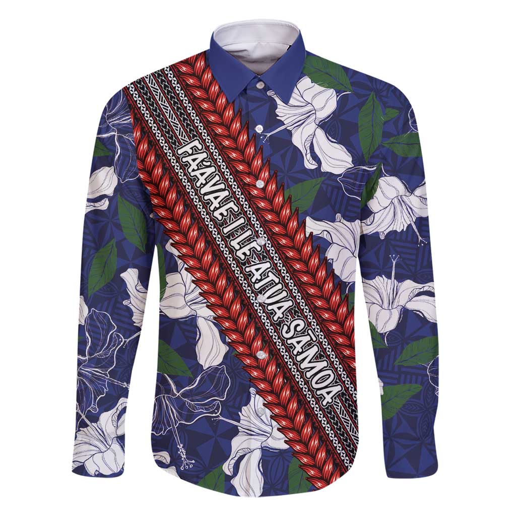 Samoan Culture Family Matching Long Sleeve Bodycon Dress and Hawaiian Shirt Hibiscus and Ula Fala with Tapa Pattern Blue Color