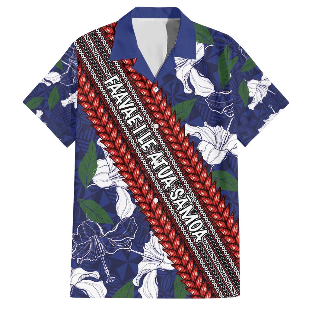 Samoan Culture Hawaiian Shirt Hibiscus and Ula Fala with Tapa Pattern Blue Color LT03 Blue - Polynesian Pride