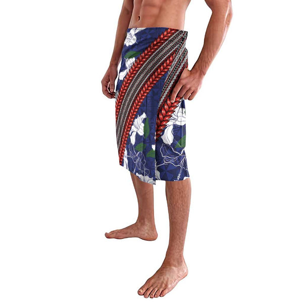 Samoan Culture Lavalava Hibiscus and Ula Fala with Tapa Pattern Blue ...