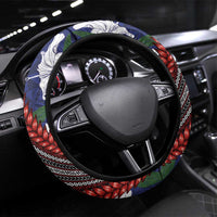 Samoan Culture Steering Wheel Cover Hibiscus and Ula Fala with Tapa Pattern Blue Color LT03 Universal Fit Blue - Polynesian Pride