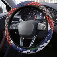 Samoan Culture Steering Wheel Cover Hibiscus and Ula Fala with Tapa Pattern Blue Color LT03 - Polynesian Pride