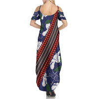 Samoan Culture Summer Maxi Dress Hibiscus and Ula Fala with Tapa Pattern Blue Color LT03 - Polynesian Pride