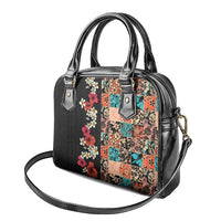 Hawaiian Hibiscus and Tropical Leaves Shoulder Handbag Patchwork Grunge Abstract Vintage Style