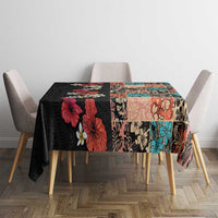 Hawaiian Hibiscus and Tropical Leaves Tablecloth Patchwork Grunge Abstract Vintage Style