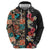 Hawaiian Hibiscus and Tropical Leaves Zip Hoodie Patchwork Grunge Abstract Vintage Style