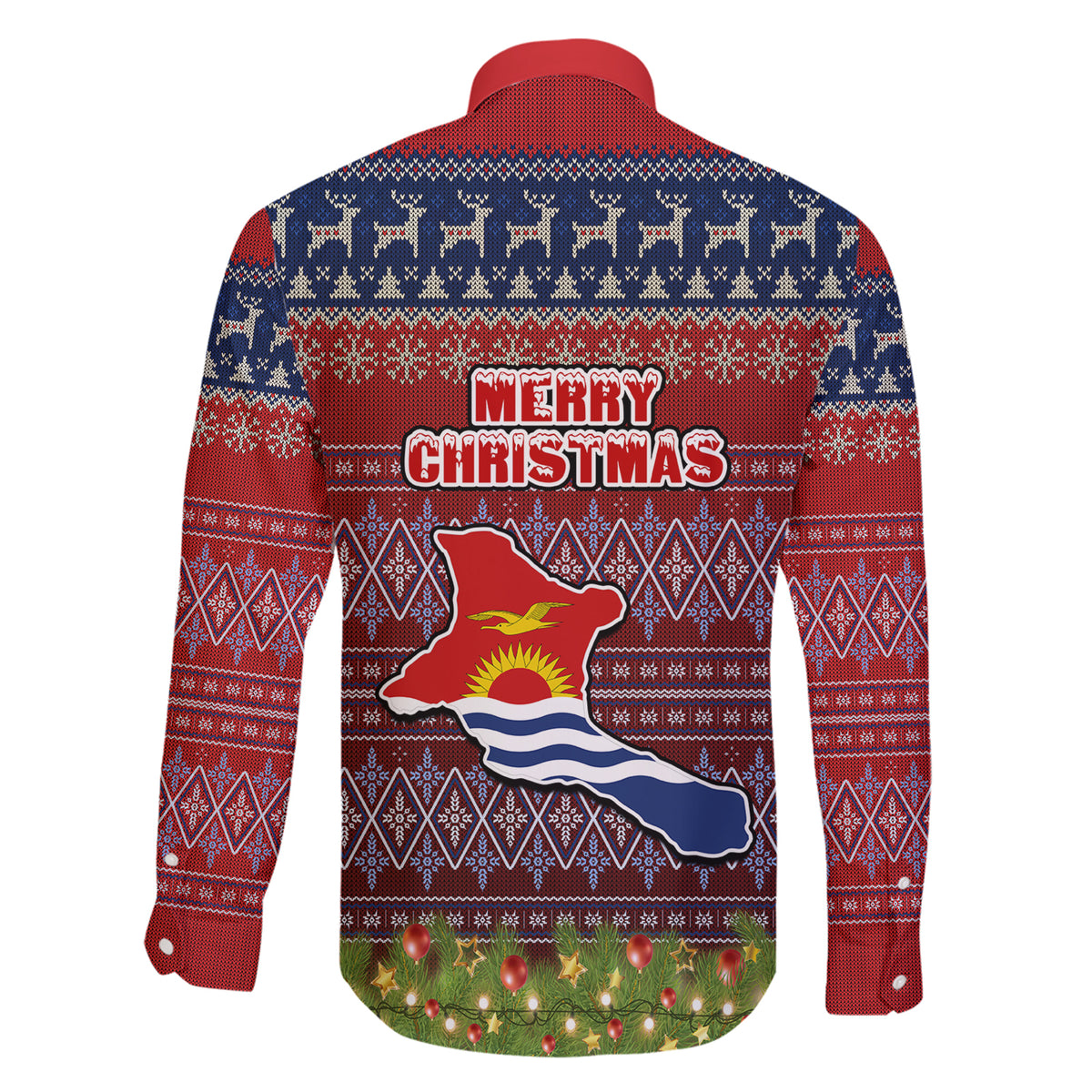 kiribati-christmas-family-matching-short-sleeve-bodycon-dress-and-hawaiian-shirt-coat-of-arms-and-map-beautiful-merry-xmas-snowflake