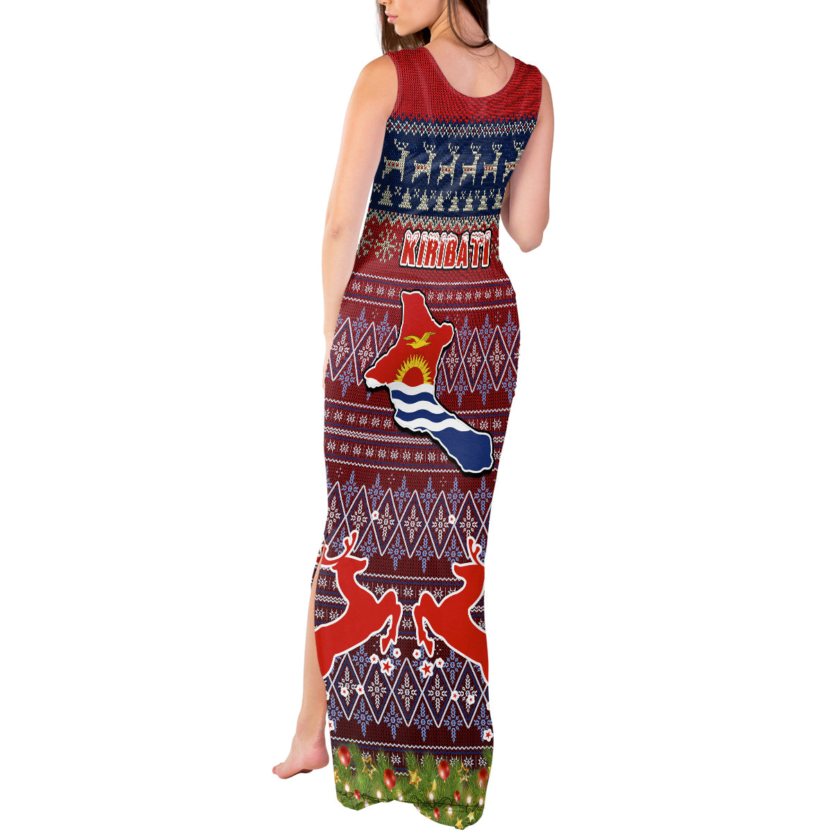 kiribati-christmas-tank-maxi-dress-coat-of-arms-and-map-beautiful-merry-xmas-snowflake