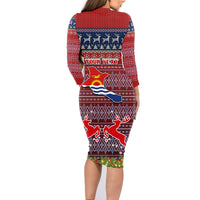 personalised-kiribati-christmas-family-matching-long-sleeve-bodycon-dress-and-hawaiian-shirt-coat-of-arms-and-map-beautiful-merry-xmas-snowflake