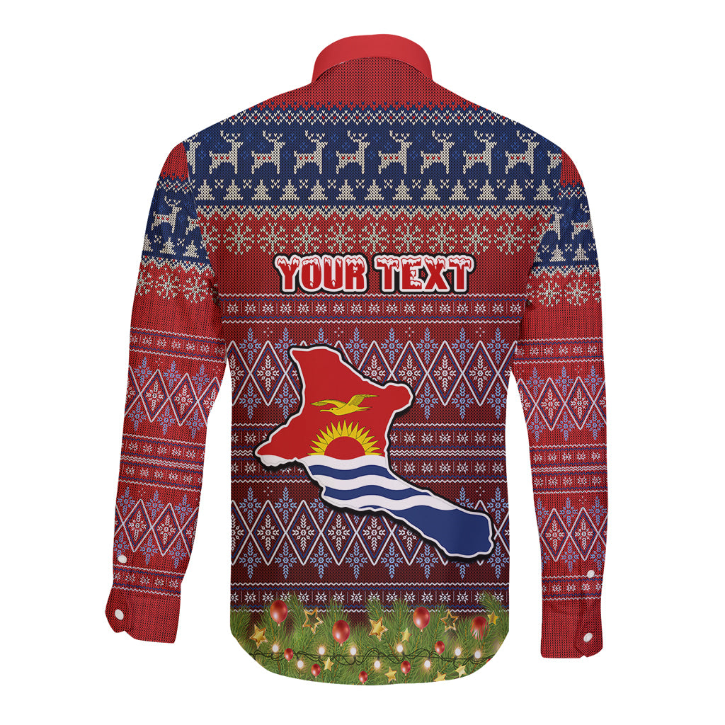 Personalised Kiribati Christmas Long Sleeve Button Shirt Coat of Arms and Map Beautiful Merry Xmas Snowflake LT03 - Polynesian Pride