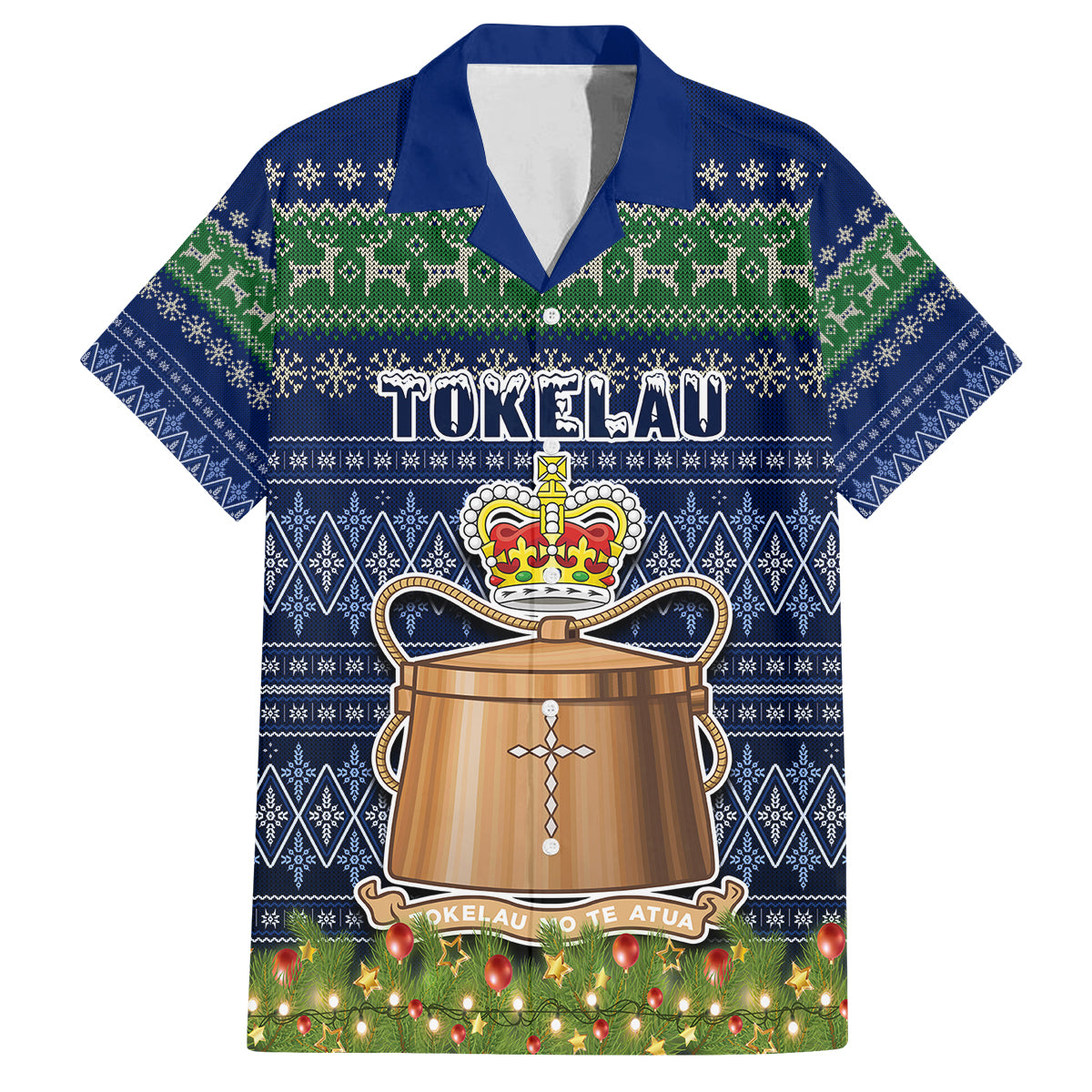 personalised-tokelau-christmas-family-matching-off-shoulder-long-sleeve-dress-and-hawaiian-shirt-coat-of-arms-and-map-beautiful-merry-xmas-snowflake