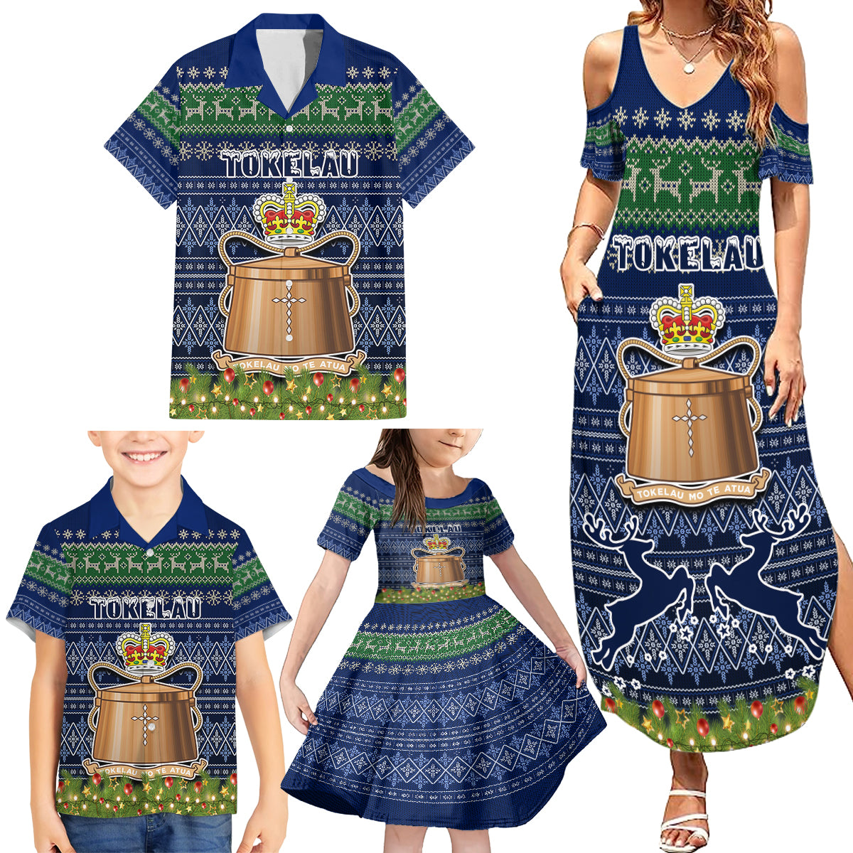 personalised-tokelau-christmas-family-matching-summer-maxi-dress-and-hawaiian-shirt-coat-of-arms-and-map-beautiful-merry-xmas-snowflake