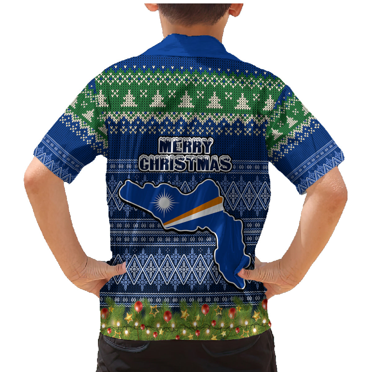 marshall-islands-christmas-family-matching-mermaid-dress-and-hawaiian-shirt-coat-of-arms-and-map-beautiful-merry-xmas-snowflake