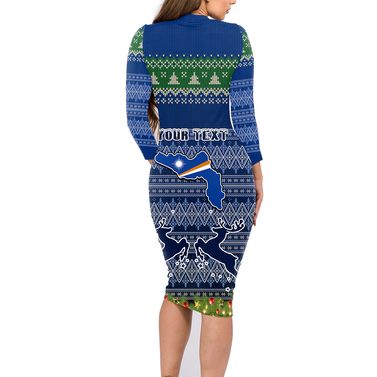 personalised-marshall-islands-christmas-family-matching-long-sleeve-bodycon-dress-and-hawaiian-shirt-coat-of-arms-and-map-beautiful-merry-xmas-snowflake