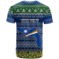 Personalised Marshall Islands Christmas T Shirt Coat of Arms and Map Beautiful Merry Xmas Snowflake LT03 - Polynesian Pride