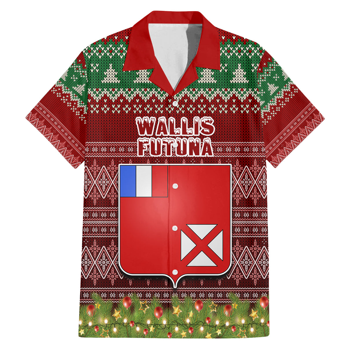 wallis-and-futuna-christmas-family-matching-mermaid-dress-and-hawaiian-shirt-coat-of-arms-and-map-beautiful-merry-xmas-snowflake