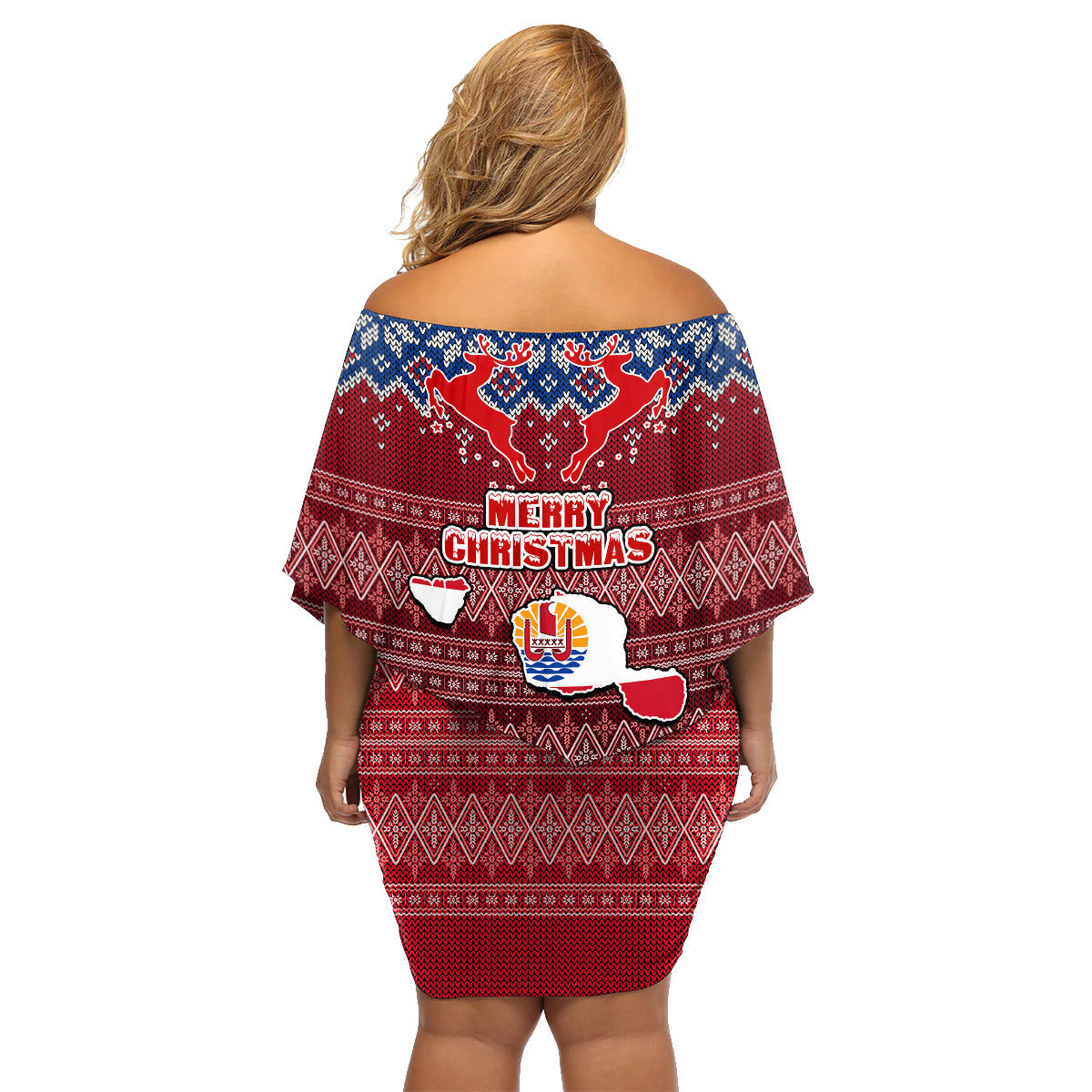 french-polynesia-christmas-family-matching-off-shoulder-short-dress-and-hawaiian-shirt-coat-of-arms-and-map-beautiful-merry-xmas-snowflake