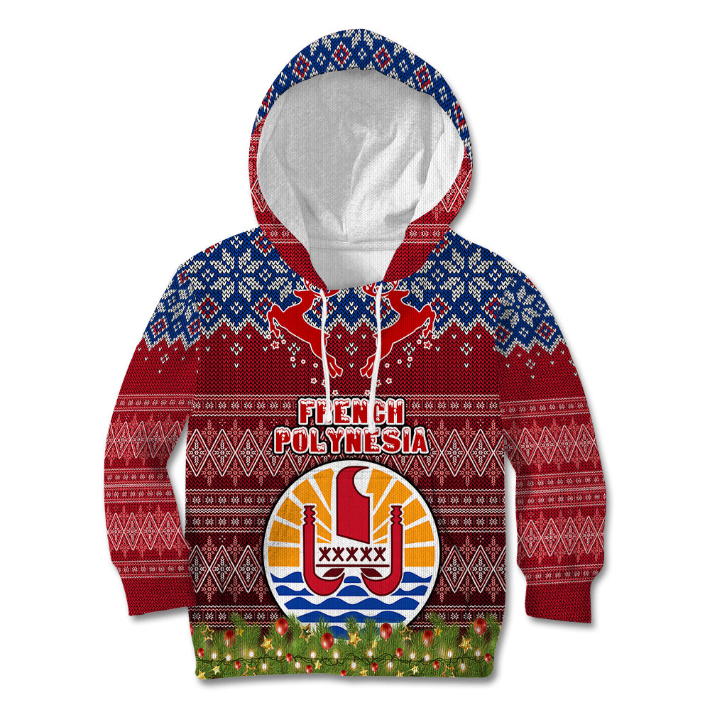 French Polynesia Christmas Kid Hoodie Coat of Arms and Map Beautiful Merry Xmas Snowflake LT03 Red - Polynesian Pride