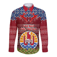 french-polynesia-christmas-long-sleeve-button-shirt-coat-of-arms-and-map-beautiful-merry-xmas-snowflake