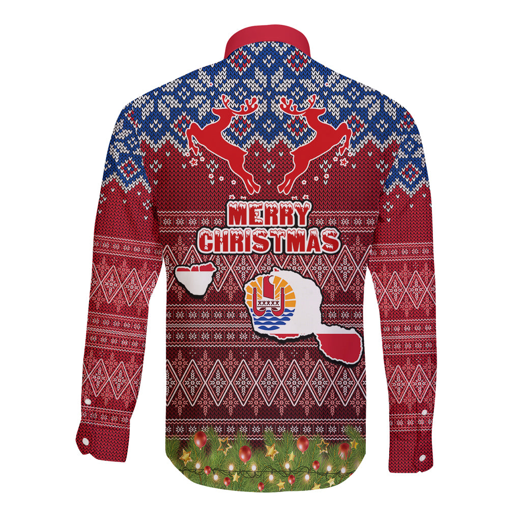 french-polynesia-christmas-long-sleeve-button-shirt-coat-of-arms-and-map-beautiful-merry-xmas-snowflake