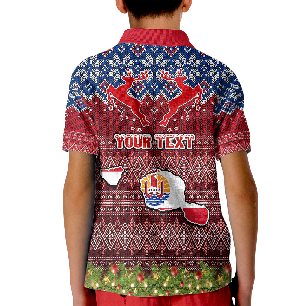 Personalised French Polynesia Christmas Kid Polo Shirt Coat of Arms and Map Beautiful Merry Xmas Snowflake LT03 - Polynesian Pride