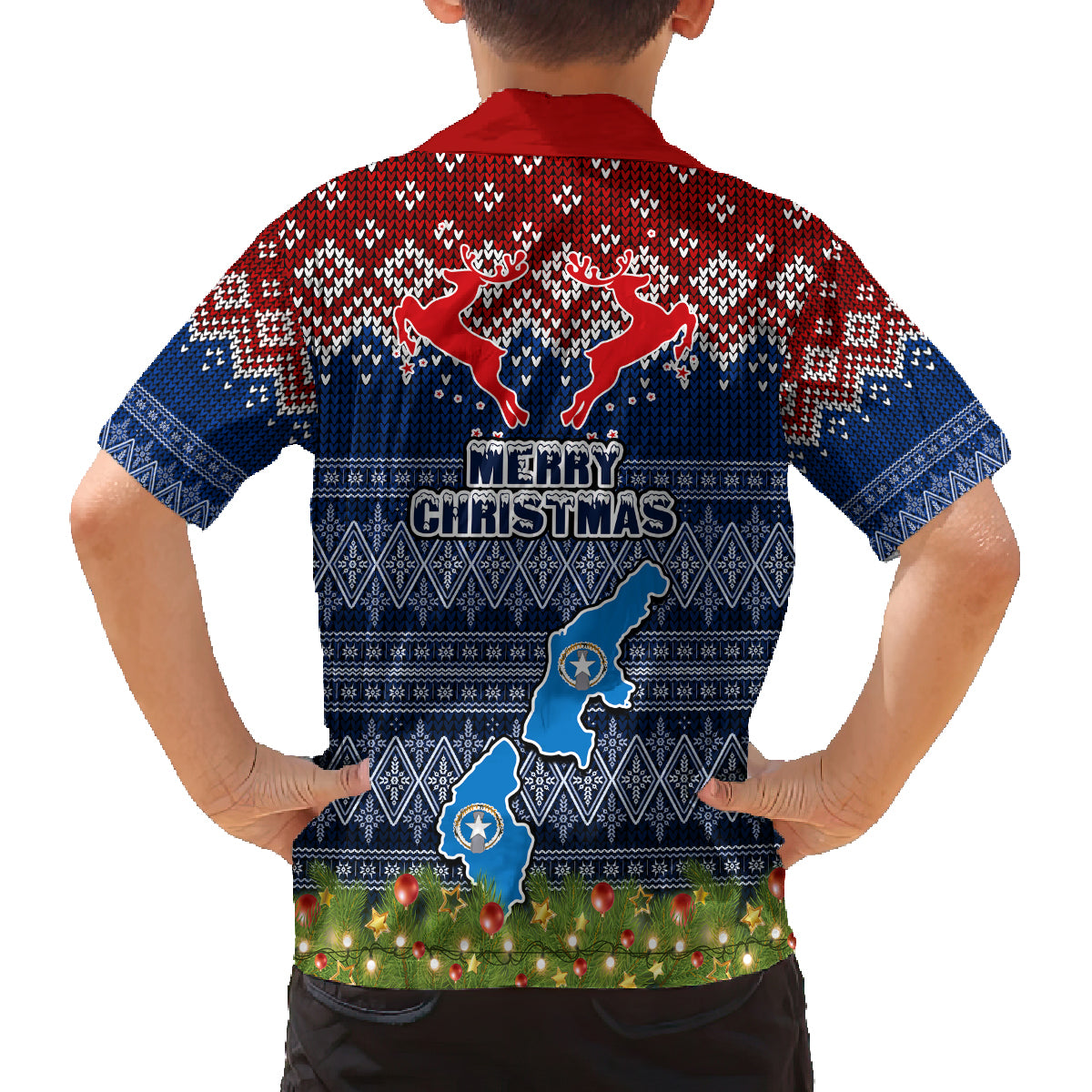 northern-mariana-islands-christmas-family-matching-long-sleeve-bodycon-dress-and-hawaiian-shirt-coat-of-arms-and-map-beautiful-merry-xmas-snowflake