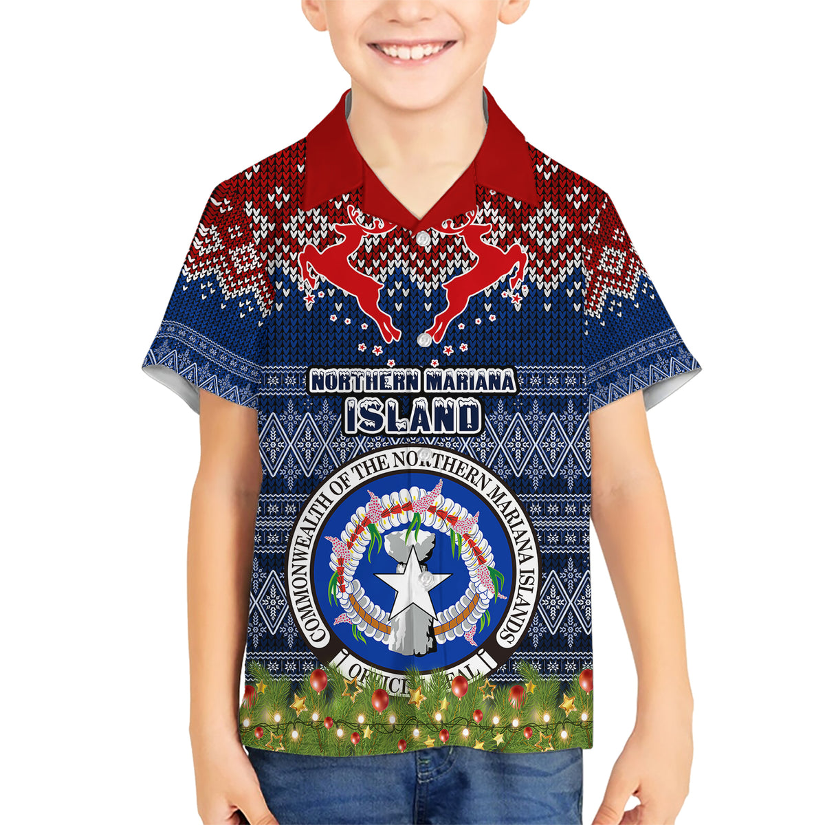 northern-mariana-islands-christmas-family-matching-short-sleeve-bodycon-dress-and-hawaiian-shirt-coat-of-arms-and-map-beautiful-merry-xmas-snowflake