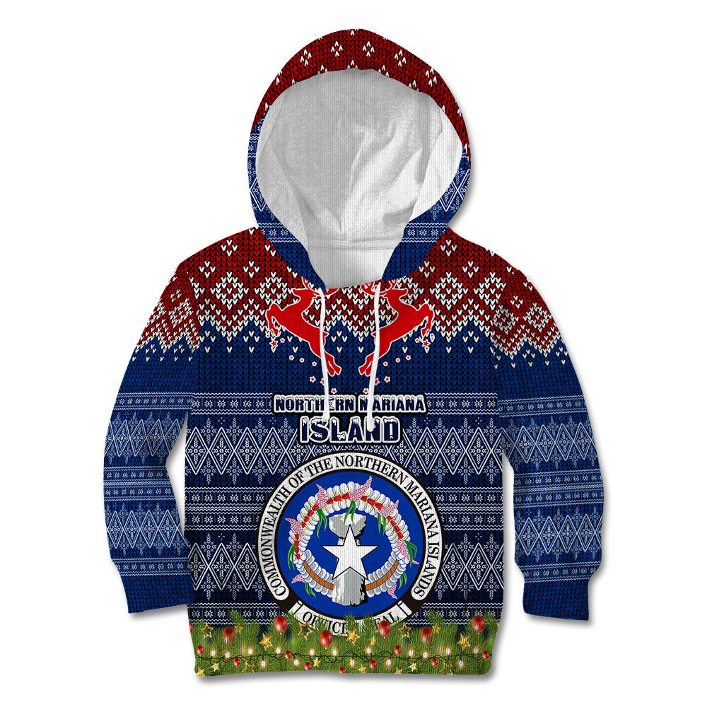 Northern Mariana Islands Christmas Kid Hoodie Coat of Arms and Map Beautiful Merry Xmas Snowflake LT03 Hoodie Blue - Polynesian Pride