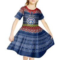 northern-mariana-islands-christmas-kid-short-sleeve-dress-coat-of-arms-and-map-beautiful-merry-xmas-snowflake