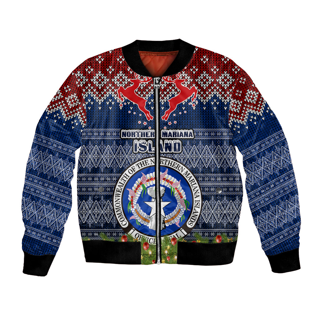 Personalised Northern Mariana Islands Christmas Bomber Jacket Coat of Arms and Map Beautiful Merry Xmas Snowflake LT03 Unisex Blue - Polynesian Pride