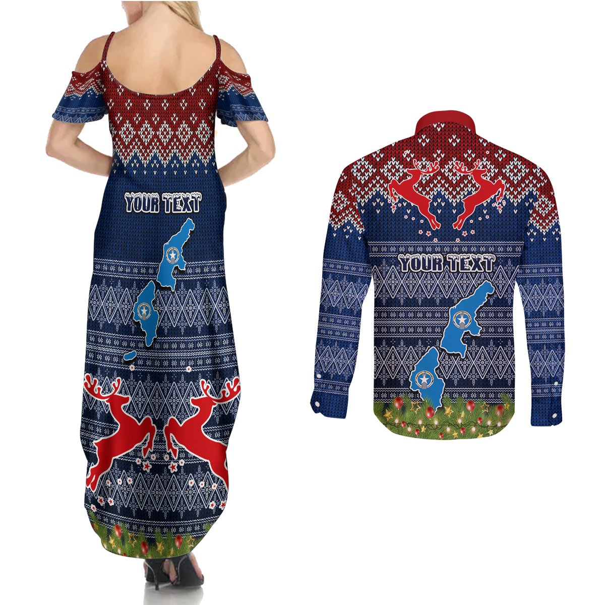 personalised-northern-mariana-islands-christmas-couples-matching-summer-maxi-dress-and-long-sleeve-button-shirts-coat-of-arms-and-map-beautiful-merry-xmas-snowflake