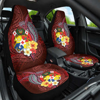 Tonga Humpback Whale Car Seat Cover National Seal with Hibiscus and Polynesian Tattoo LT03 One Size Red - Polynesian Pride