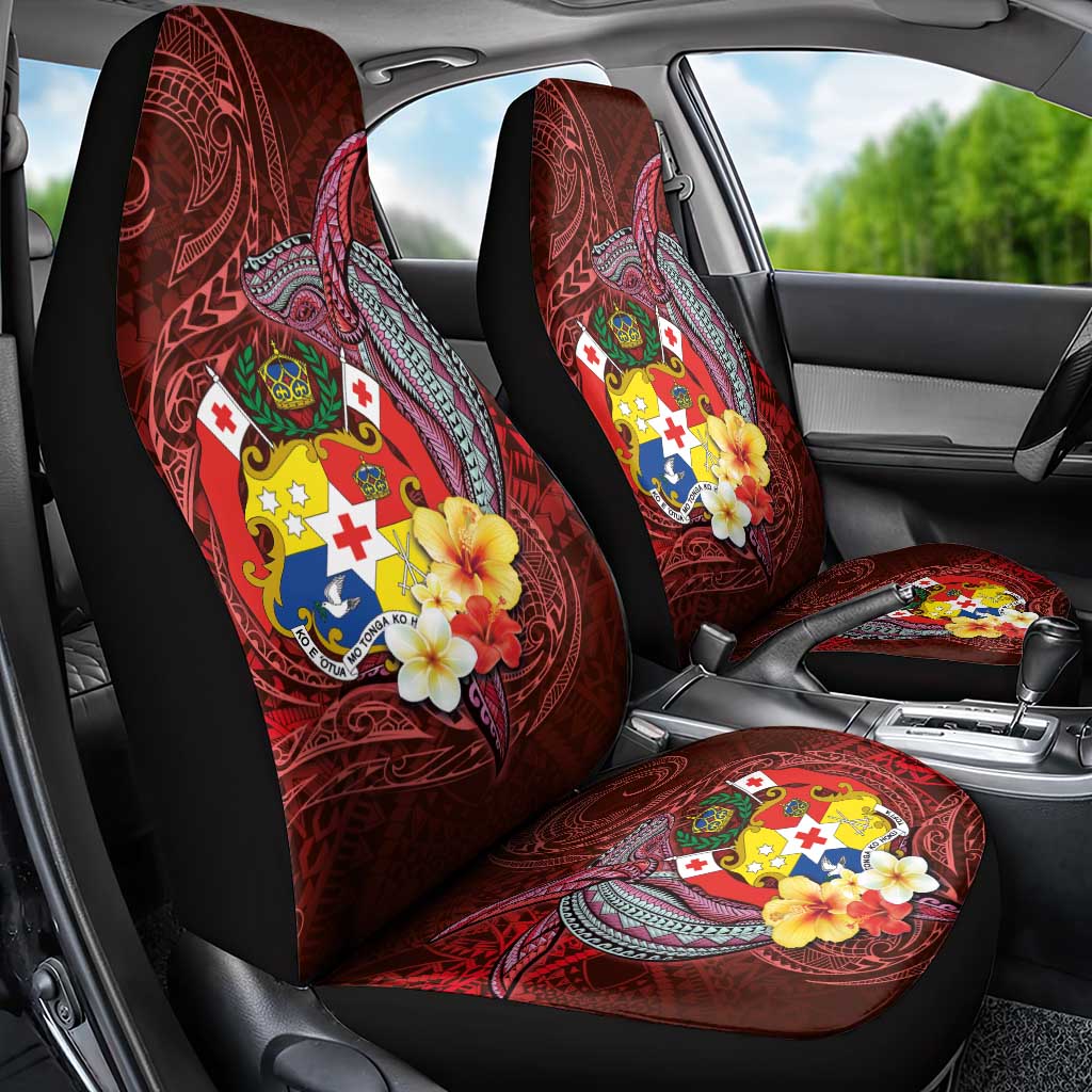 Tonga Humpback Whale Car Seat Cover National Seal with Hibiscus and Polynesian Tattoo LT03 - Polynesian Pride