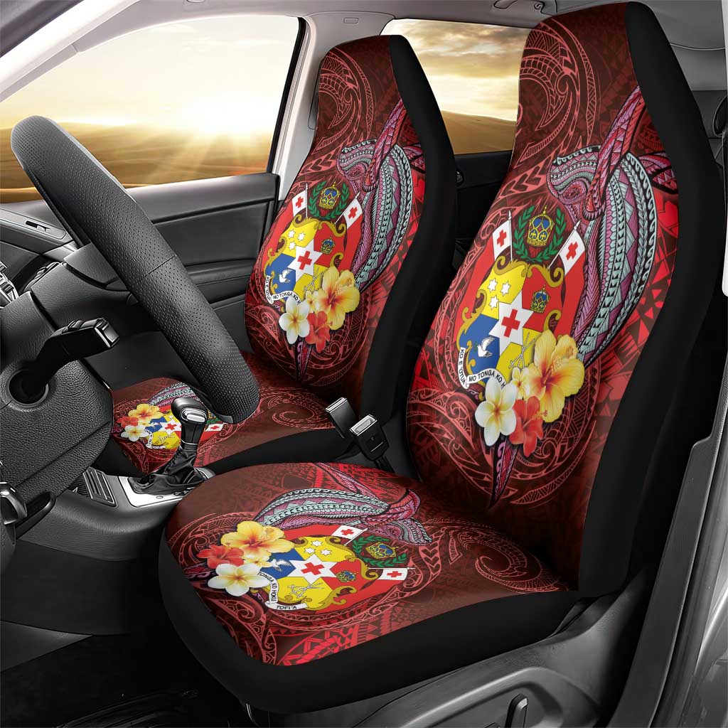 Tonga Humpback Whale Car Seat Cover National Seal with Hibiscus and Polynesian Tattoo LT03 - Polynesian Pride