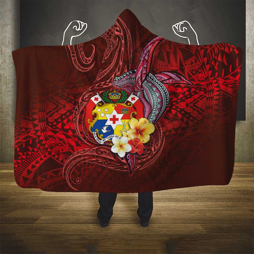 Tonga Humpback Whale Hooded Blanket National Seal with Hibiscus and Polynesian Tattoo LT03 - Polynesian Pride