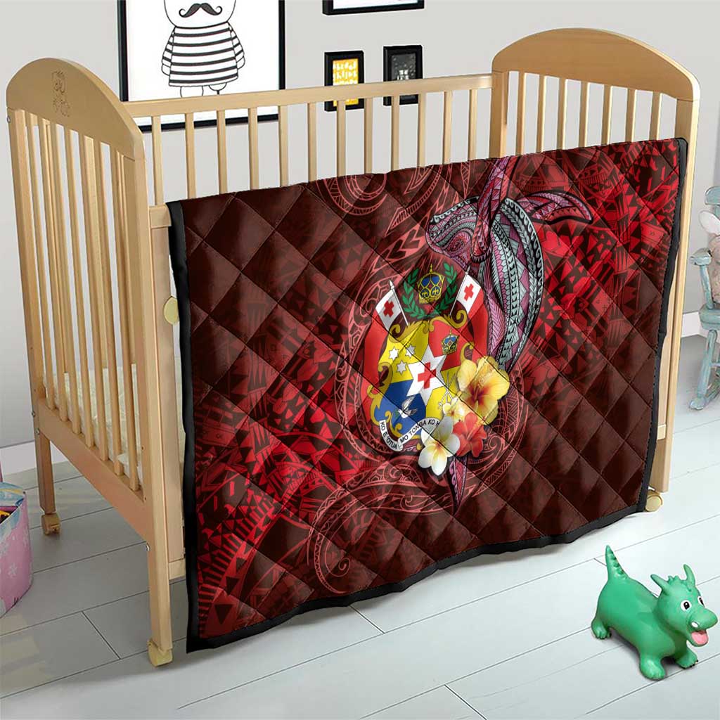 Tonga Humpback Whale Quilt National Seal with Hibiscus and Polynesian Tattoo