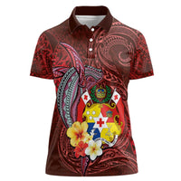 Tonga Humpback Whale Women Polo Shirt National Seal with Hibiscus and Polynesian Tattoo LT03 Female Red - Polynesian Pride