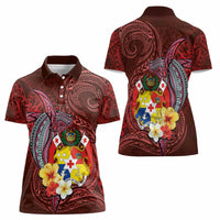 Tonga Humpback Whale Women Polo Shirt National Seal with Hibiscus and Polynesian Tattoo LT03 - Polynesian Pride
