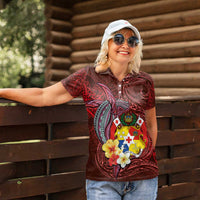 Tonga Humpback Whale Women Polo Shirt National Seal with Hibiscus and Polynesian Tattoo LT03 - Polynesian Pride