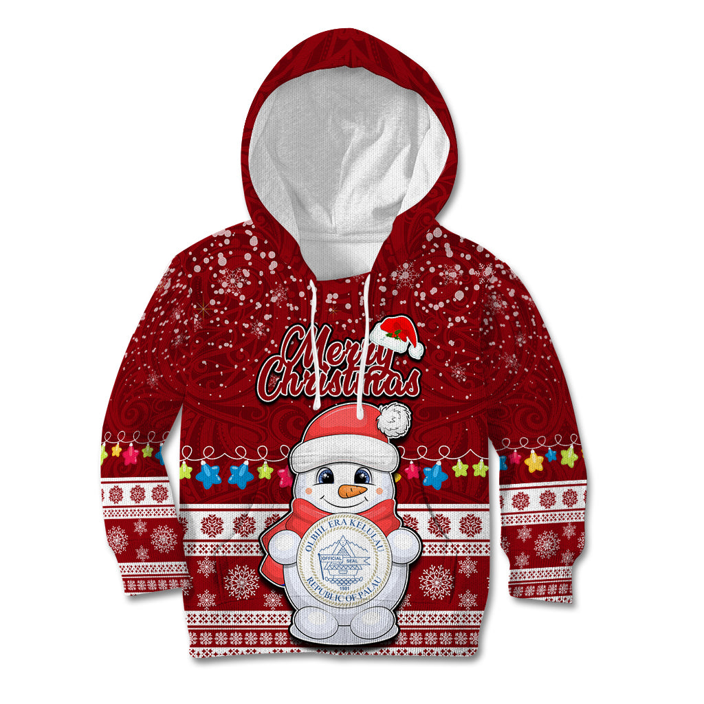 Palau Christmas Kid Hoodie Snowman and Palau Coat of Arms Maori Tribal Xmas Style LT03 Hoodie Red - Polynesian Pride