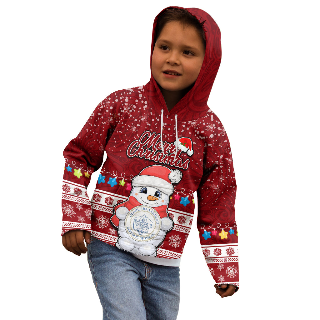 Palau Christmas Kid Hoodie Snowman and Palau Coat of Arms Maori Tribal Xmas Style LT03 - Polynesian Pride