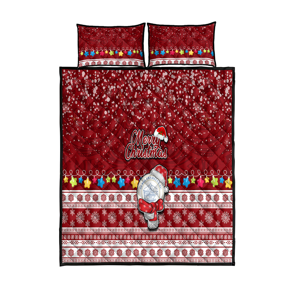 Palau Christmas Quilt Bed Set Snowman and Palau Coat of Arms Maori Tribal Xmas Style LT03 Red - Polynesian Pride