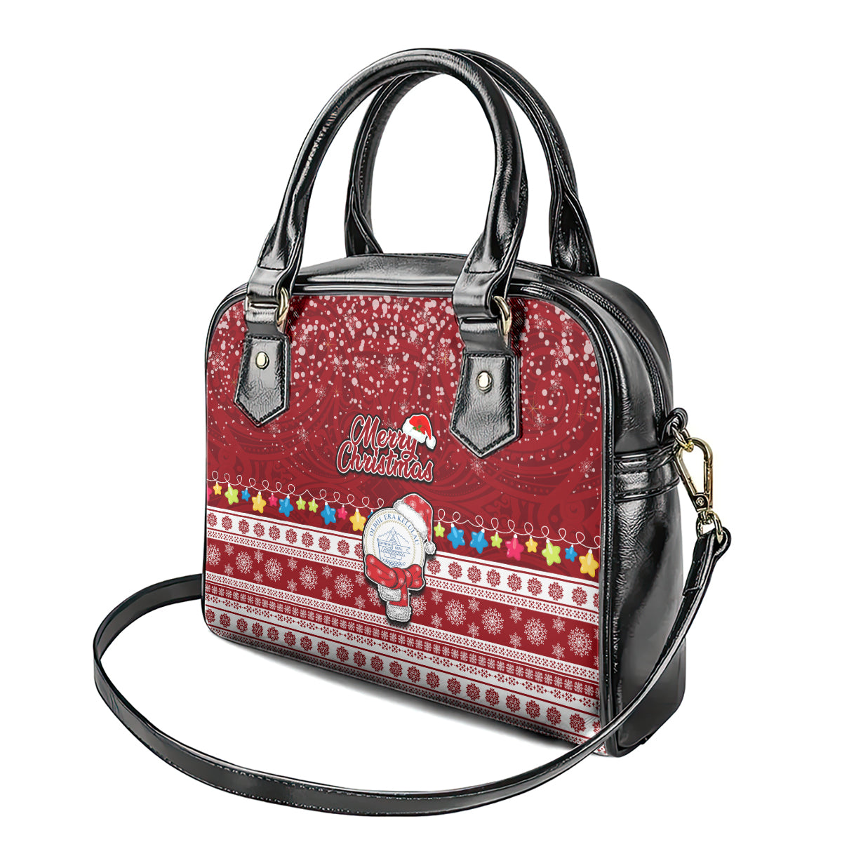 Palau Christmas Shoulder Handbag Snowman and Palau Coat of Arms Maori Tribal Xmas Style LT03 - Polynesian Pride