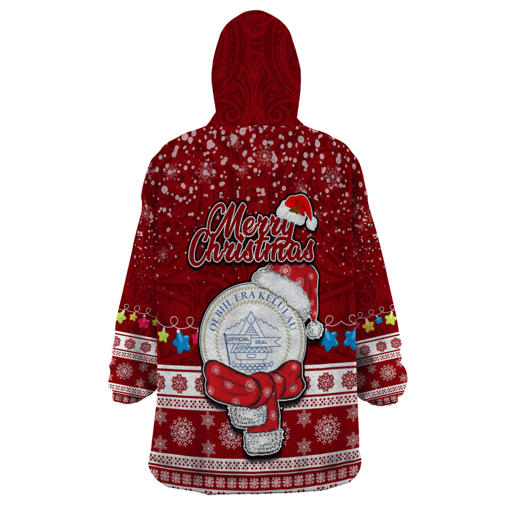 Palau Christmas Wearable Blanket Hoodie Snowman and Palau Coat of Arms Maori Tribal Xmas Style LT03 - Polynesian Pride