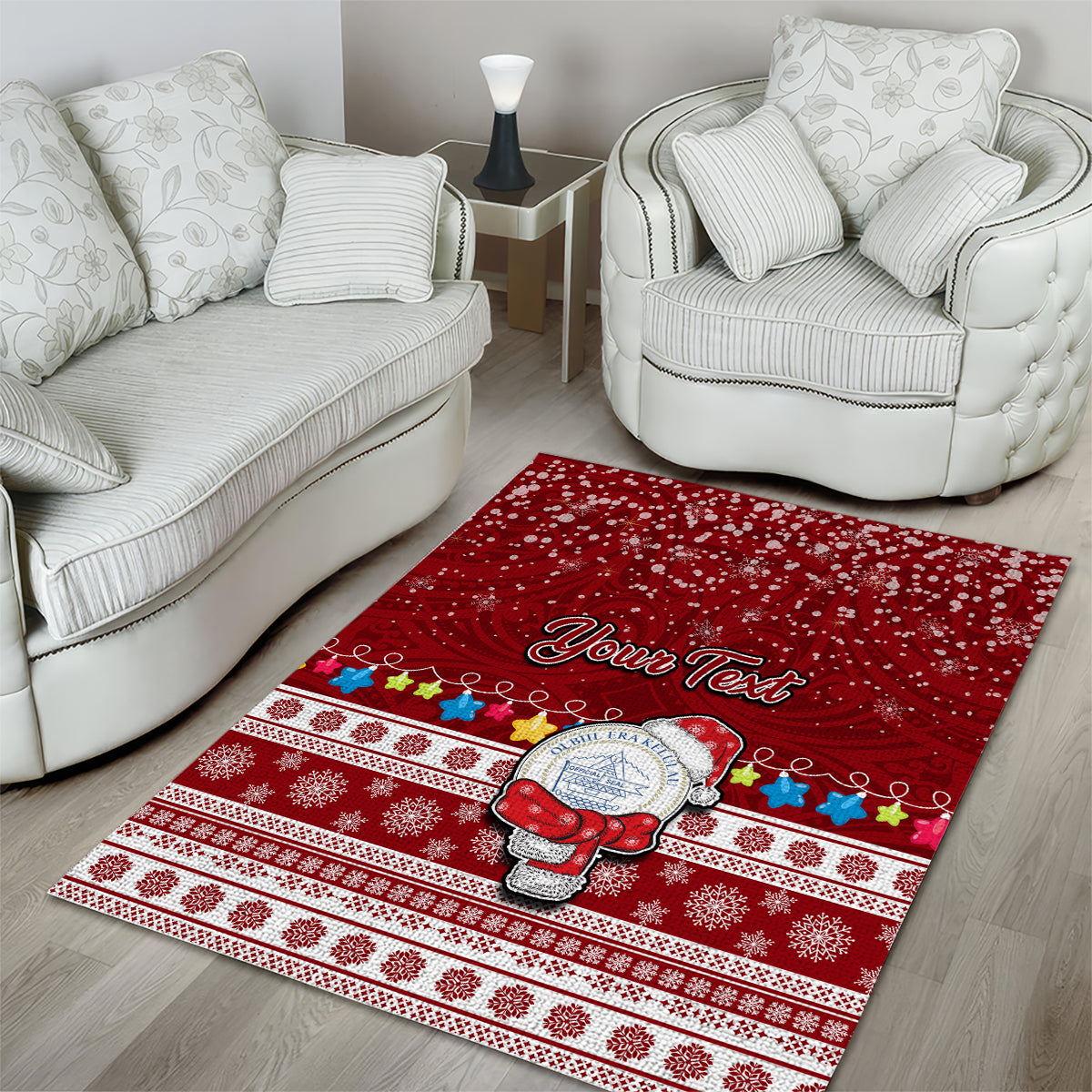 Personalised Palau Christmas Area Rug Snowman and Palau Coat of Arms Maori Tribal Xmas Style LT03 - Polynesian Pride