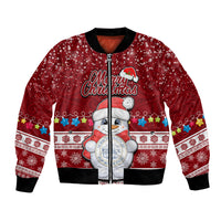 Personalised Palau Christmas Bomber Jacket Snowman and Palau Coat of Arms Maori Tribal Xmas Style LT03 Unisex Red - Polynesian Pride