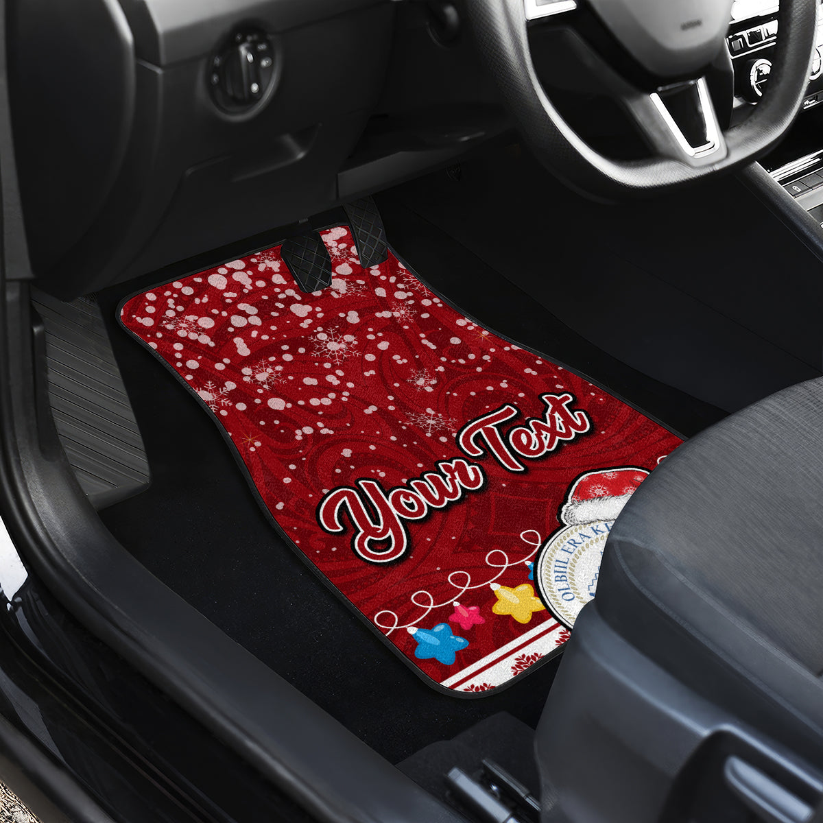 Personalised Palau Christmas Car Mats Snowman and Palau Coat of Arms Maori Tribal Xmas Style LT03 - Polynesian Pride